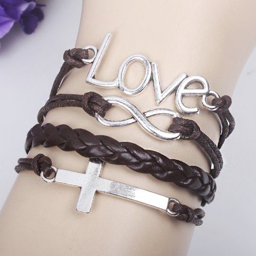 B904 Brown Cross Love Layer Leather Bracelet - Iris Fashion Jewelry