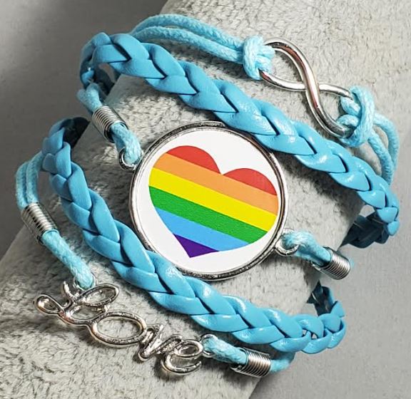 B191 Light Blue Rainbow Heart Love Layer Leather Bracelet - Iris Fashion Jewelry