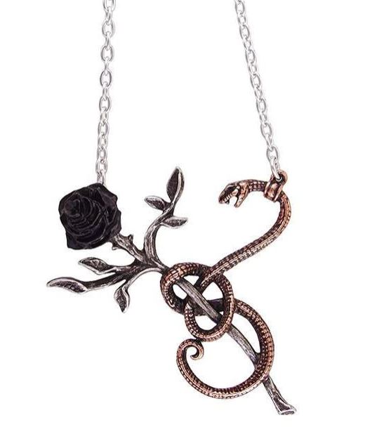 AZ797 Gun Metal Rose Gold Accent Snake Necklace with FREE Earrings