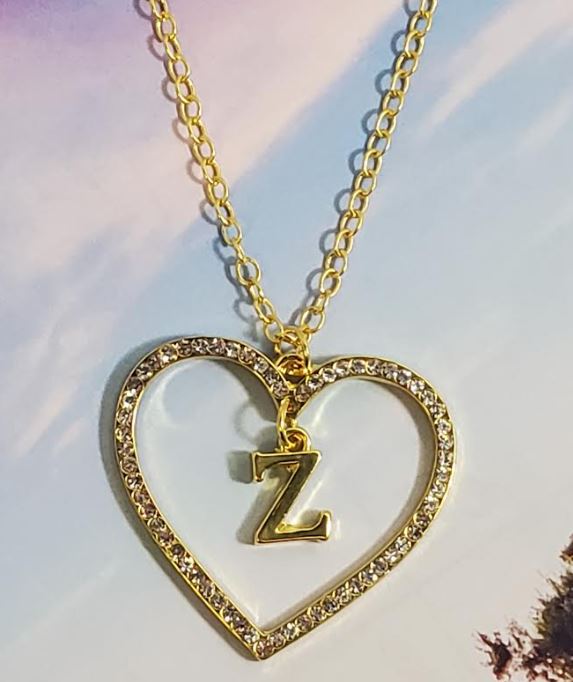 AZ550 Gold Rhinestone Heart Z Necklace with FREE EARRINGS