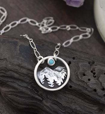 N1522 Silver Dainty Mountain Scene Necklace with FREE EARRINGS - Iris Fashion Jewelry