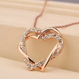 N875 Rose Gold Intertwined Hearts Crystal Rhinestone Necklace with FREE EARRINGS