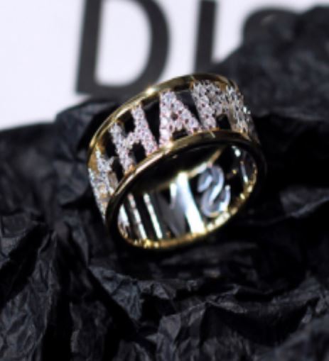 R156 Silver & Gold Rhinestone HAPPY SMILE Ring - Iris Fashion Jewelry