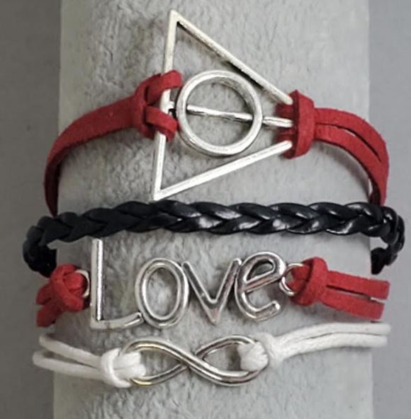 AZ153 Red Black White Triangle Love Infinity Leather Layer Bracelet