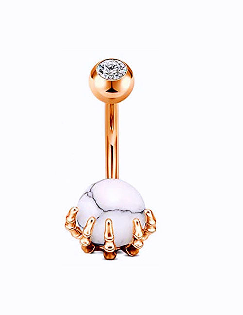 P58 Rose Gold White Crackle Ball Claw Belly Button Ring - Iris Fashion Jewelry