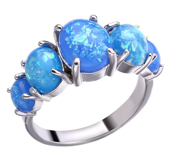 R286 Silver Blue Opal Gemstone Ring - Iris Fashion Jewelry