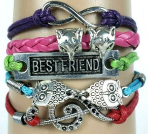 AZ1244 Multi Color Best Friend Owl Music Wolf Infinity Leather Layer Bracelet