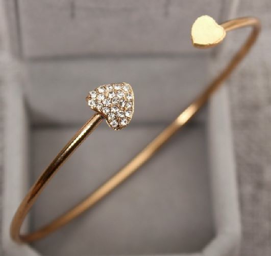 B423 Gold Rhinestone Heart Cuff Bracelet - Iris Fashion Jewelry