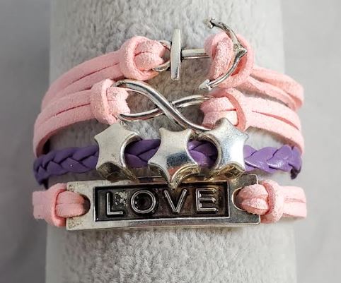 AZ1184 Light Pink & Purple Love Anchor Star Infinity Layer Leather Bracelet
