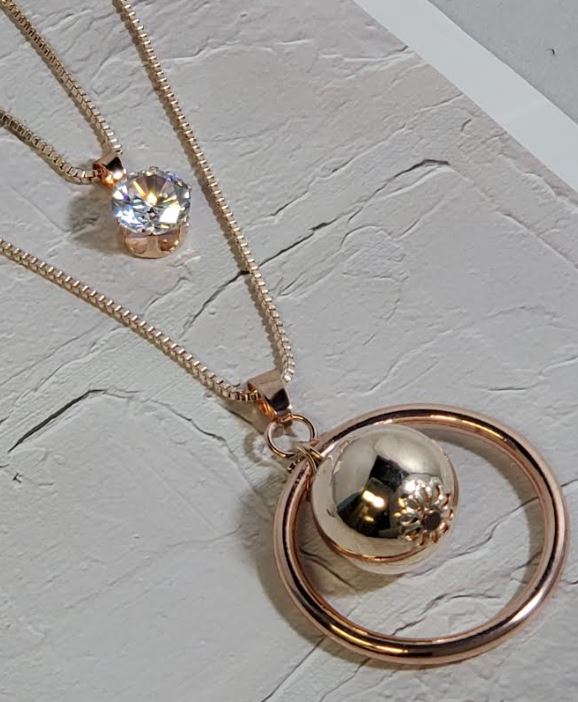 AZ713 Rose Gold Hoop & Ball Necklace with FREE EARRINGS
