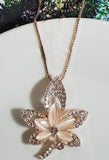 AZ149 Rose Gold Moonstone Leaf Necklace with FREE Earrings