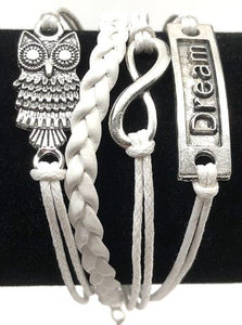 AZ1273 White Owl Dream Infinity Layer Leather Bracelet