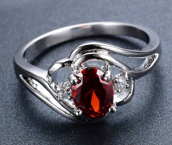 R285 Silver Red Gemstone Ring - Iris Fashion Jewelry