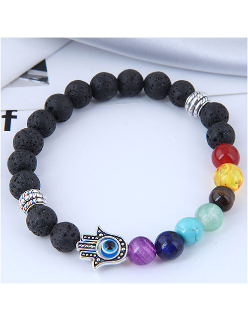 B1247 Buddhist Hand Multi Color Bead Lava Stone Bracelet - Iris Fashion Jewelry