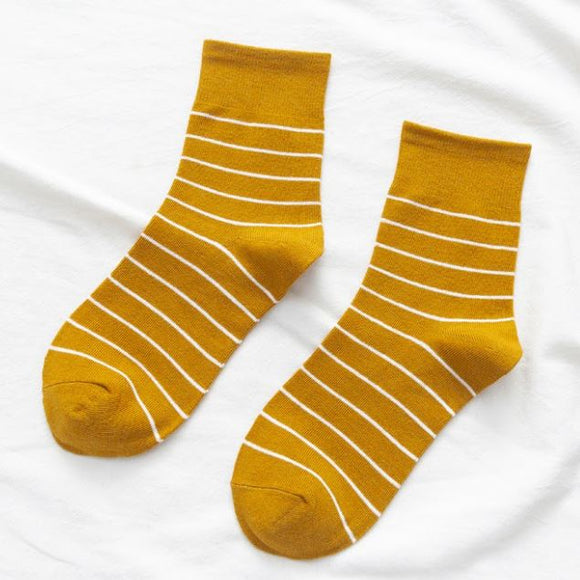 SF677 Golden Yellow White Stripe Socks - Iris Fashion Jewelry