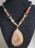 N112 Black Bead Beige Brown/Orange Glass Pendant Necklace with Free Earrings - Iris Fashion Jewelry