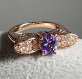 R345 Rose Gold Lavender Gem Rhinestone Ring - Iris Fashion Jewelry