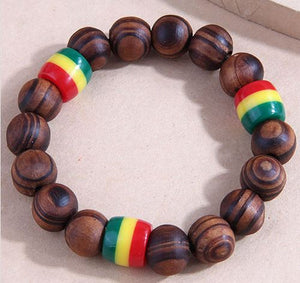 AZ1114 Brown Wooden Bead Red Yellow Green Accent Bracelet