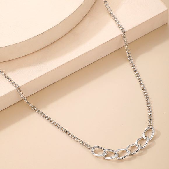 N2114 Silver Chain Link Design Necklace FREE Earrings - Iris Fashion Jewelry