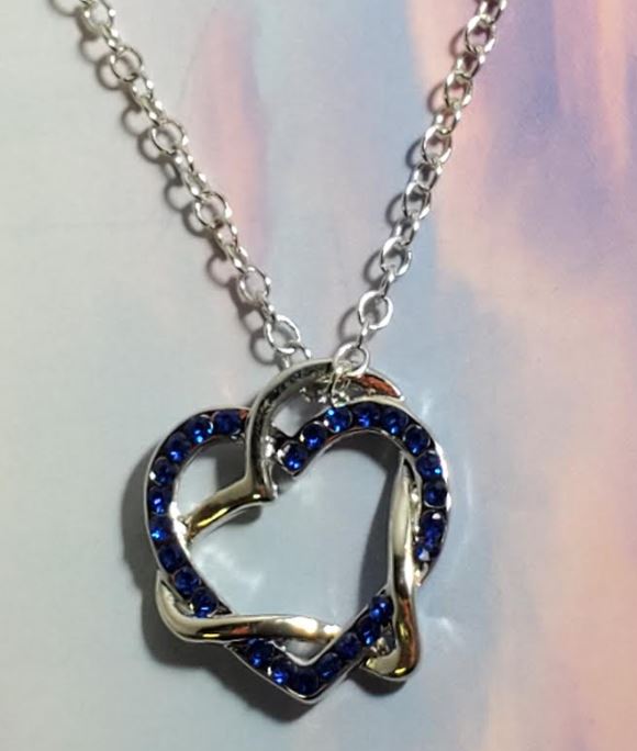 NX Silver Intertwined Hearts Royal Blue Rhinestone Necklace with FREE EARRINGS - Iris Fashion Jewelry