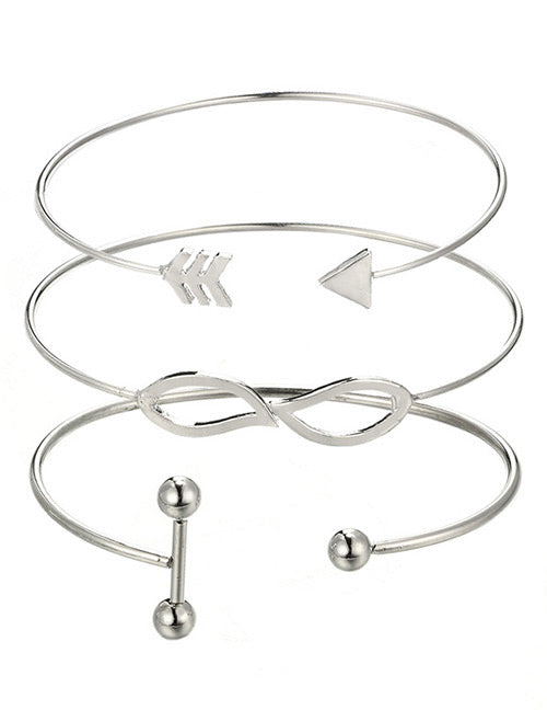 B1263 Silver Arrow Infinity Bracelet Set - Iris Fashion Jewelry