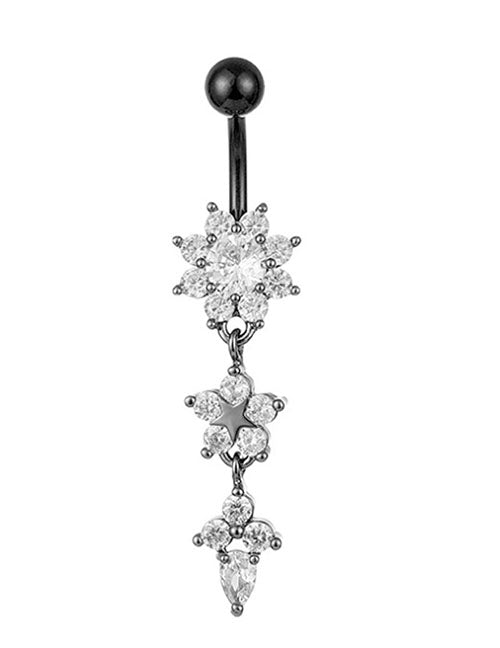 P83 Black Flower Rhinestone Belly Button Ring - Iris Fashion Jewelry