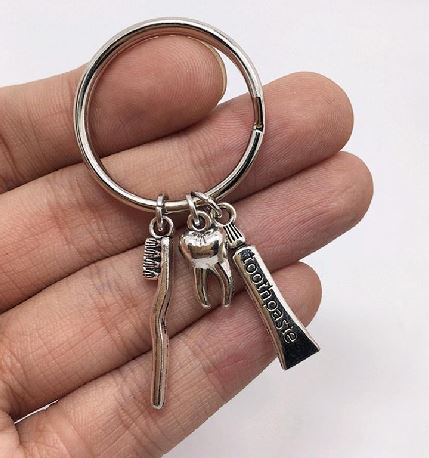 AZ655 Silver Toothbrush Toothpaste Tooth Keychain