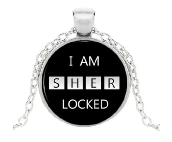 AZ730 Silver I Am Sher Locked Dome Necklace with FREE EARRINGS