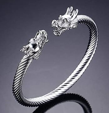 AZ289 Silver Dragon Head Cuff Bracelet