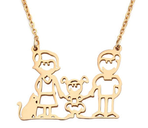 AZ441 Gold Girl & Cat Family Necklace with FREE EARRINGS