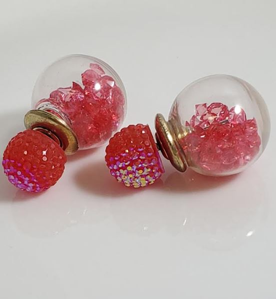 AZ1193 Iridescent Pink Gem Filled Ball Earrings