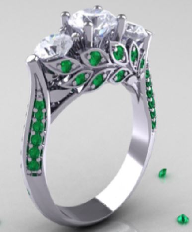 R367 Silver Triple Gem Green Rhinestone Ring - Iris Fashion Jewelry