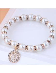 B1258 Tree of Life Pearl Rhinestone Bead Bracelet - Iris Fashion Jewelry