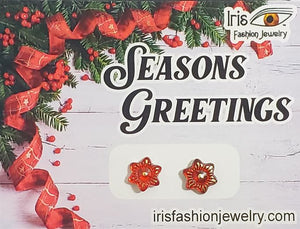 CX04 Seasons Greetings Red Flower Earrings on Gift Card