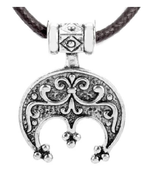 AZ834 Silver Viking Crescent Pendant on Leather Cord Necklace