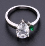 R15 Silver Crystal Teardrop with Green Gem Ring - Iris Fashion Jewelry