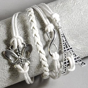 B536 White Butterfly Eiffel Tower Infinity Leather Bracelet - Iris Fashion Jewelry