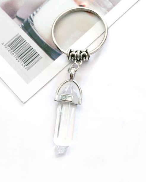 K159 Silver Clear Natural Stone Keychain - Iris Fashion Jewelry