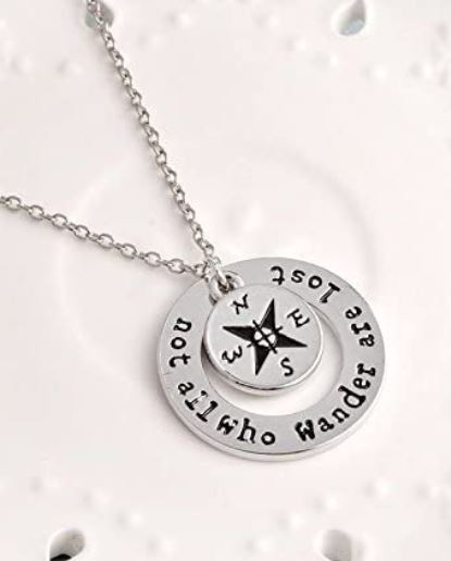 N275 Silver Not All Who Wander Are Lost Necklace with FREE EARRINGS