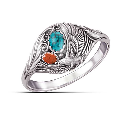 R274 Silver Eagle Turquoise Stone Ring - Iris Fashion Jewelry