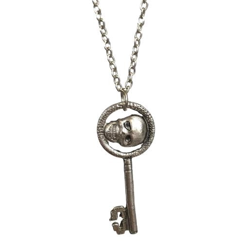 AZ1077 Silver Skeleton Key Necklace with FREE EARRINGS