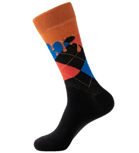 SF423 Black Plaid Orange Drip Socks - Iris Fashion Jewelry