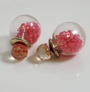 AZ1190 Two Tone Pink Gem Filled Ball Earrings