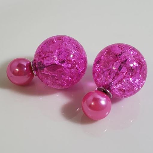 AZ1443 Hot Pink Ice Breaker Double Ball Earrings