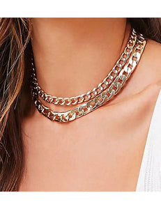 AZ61 Gold Layered Chain Choker Necklace with FREE EARRINGS - Iris Fashion Jewelry