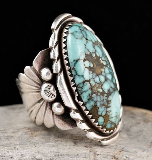 R175 Silver Turquoise Crackle Stone Ring - Iris Fashion Jewelry
