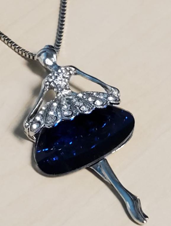 N1311 Silver Blue Gem Rhinestone Ballerina Dancer Necklace with FREE Earrings - Iris Fashion Jewelry