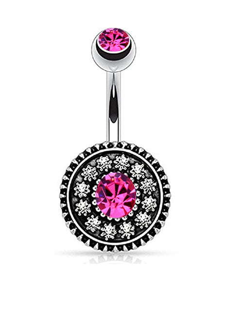 P88 Silver Pink Rhinestone Gem Ball Belly Button Ring - Iris Fashion Jewelry