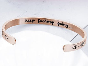 :AZ221 Rose Gold Keep F***ing Going Cuff Bracelet