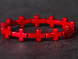 B835 Red Cross Bead Bracelet - Iris Fashion Jewelry